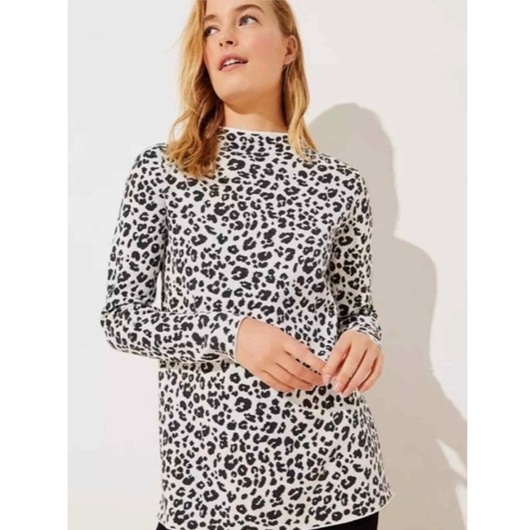LOFT Sweaters - LOFT Leopard Print Mock Neck Tunic Sweater